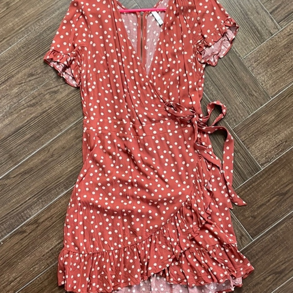 Brown and White Polka Dot Wrap Dress